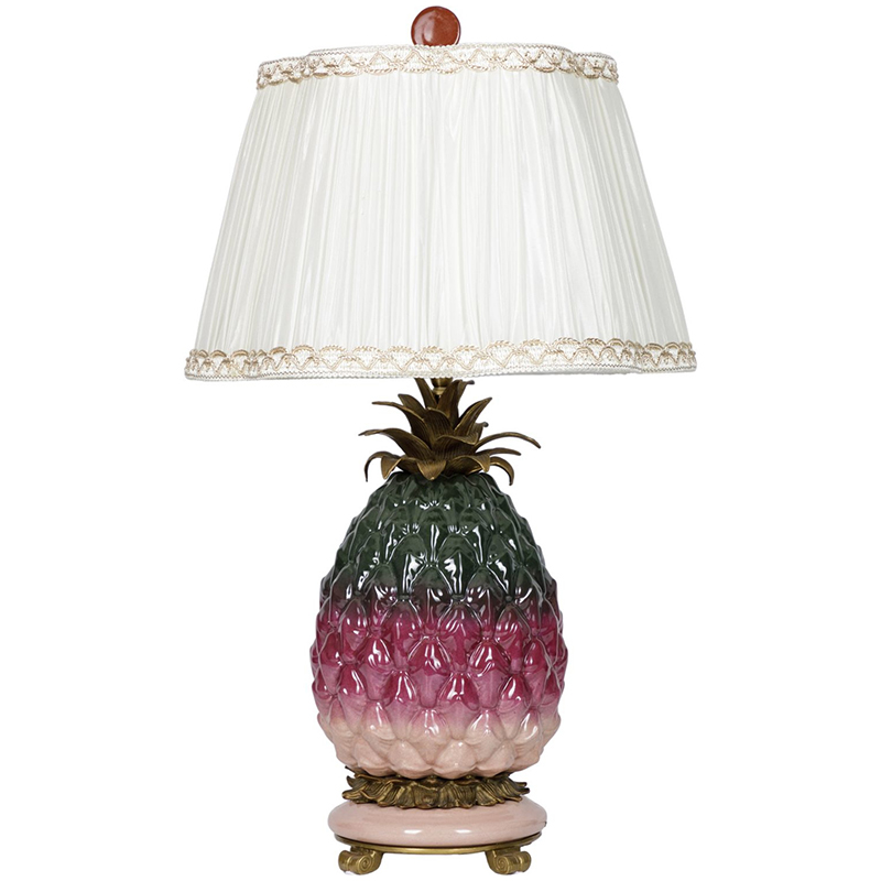 Настольная лампа с абажуром Pineapple Dark Green Purple Table Lamp Белый Бронза Зеленый Розовый в Новосибирске | Loft Concept 