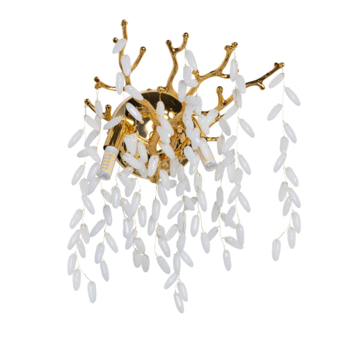 Бра золотого цвета с ветвями и белыми овальными стеклянными подвесками Droplet Chandelier Золотой Прозрачный Белый в Новосибирске | Loft Concept 