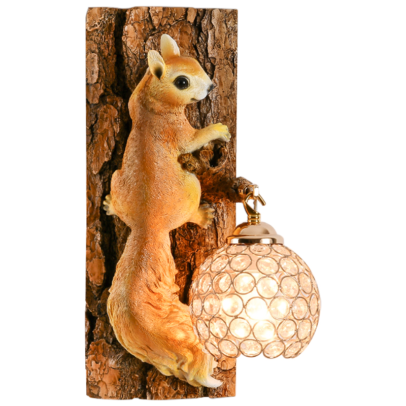 Бра для детской Белка на дереве Squirrel Wall Lamp Коричневый Оранжевый Латунь в Новосибирске | Loft Concept 