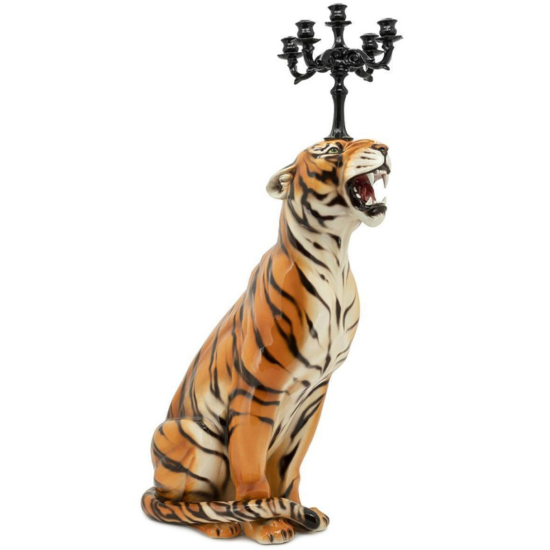 Подсвечник Abhika Candleholder Tiger Sx Malays Tiger Черный Оранжевый Светло-бежевый в Новосибирске | Loft Concept 