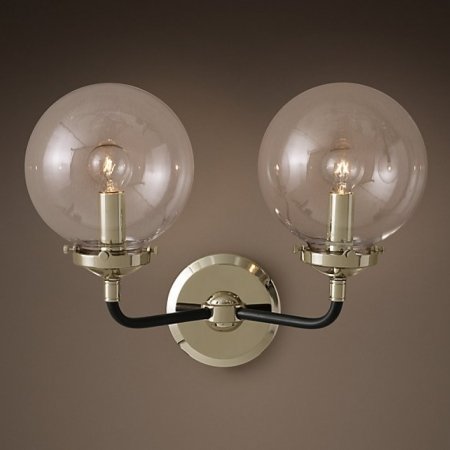 Бра Bistro Globe Clear Glass Double Sconce Nickel  в Новосибирске | Loft Concept 