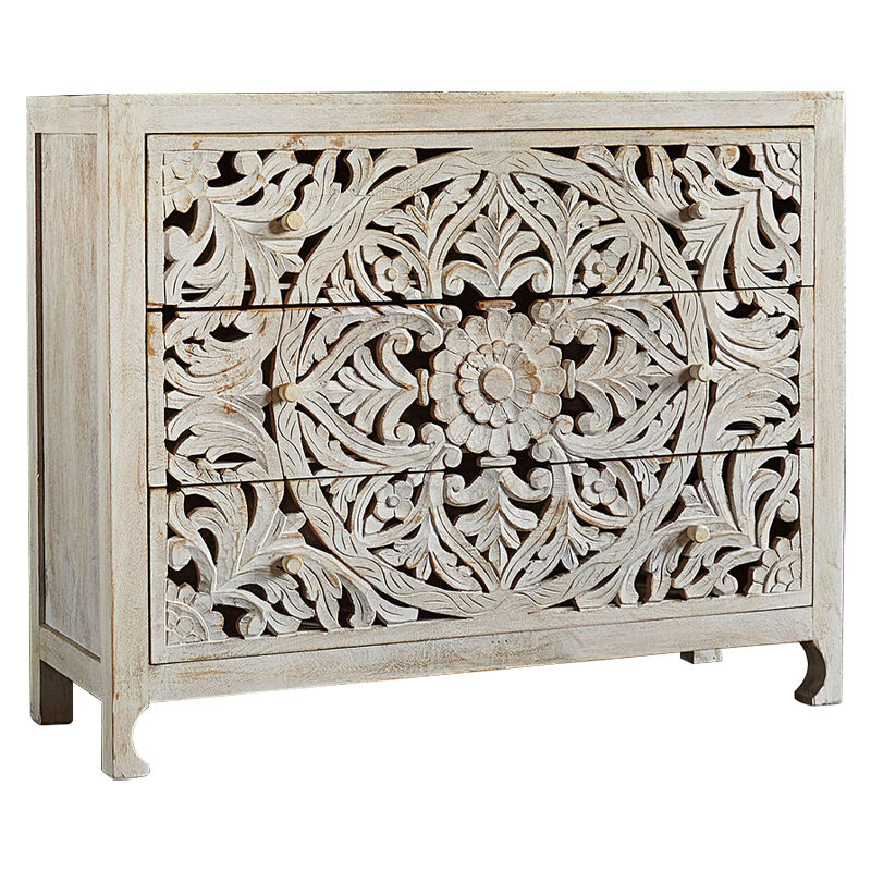 Комод Indian Antique White Furniture Chest of Drawers Kailash белый Белый в Новосибирске | Loft Concept 