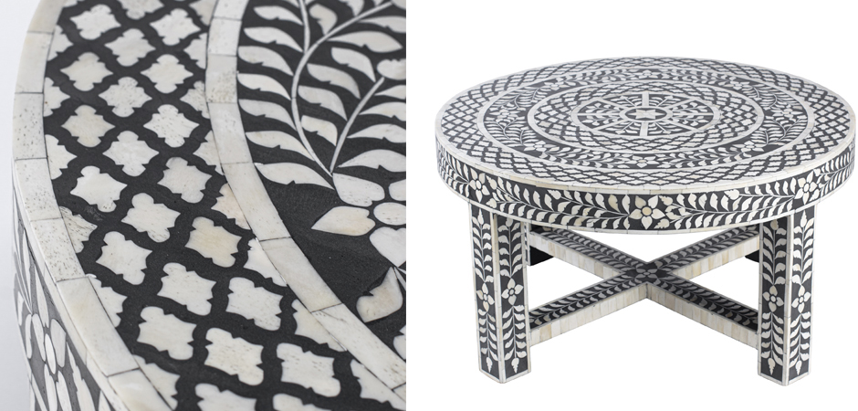Стол кофейный черно-белый орнамент BONE INLAY ROUND COFFEE TABLE Стол кофейный черно-белый орнамент BONE INLAY ROUND COFFEE TABLE - Loft-Concept в Новосибирске