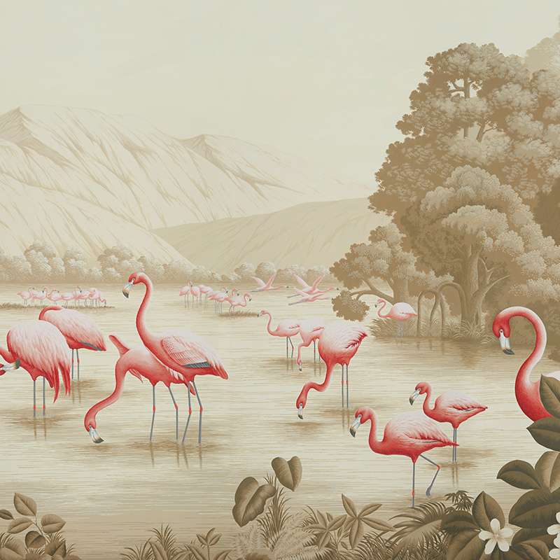 Обои ручная роспись Flamingos Flamingo on Sepia scenic paper  в Новосибирске | Loft Concept 