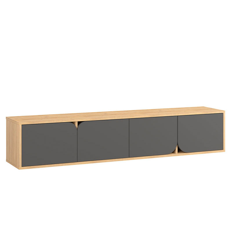 ТВ-тумба подвесная цвета древесины с 4-мя темно-серыми дверцами SPARK TV STAND OAK ANTHRACITE Серый Древесина в Новосибирске | Loft Concept 