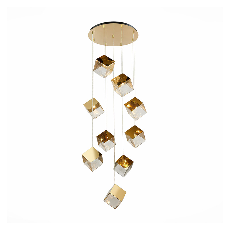 Потолочная люстра Pyrite Chandelier gold cube 9 Золотой Прозрачный в Новосибирске | Loft Concept 