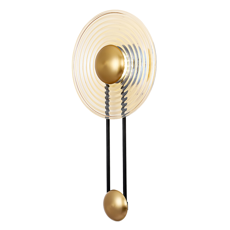 Бра с круглым рифленым плафоном янтарного цвета Savio Glass Disc Light Латунь Черный Янтарный Бра с круглым рифленым плафоном янтарного цвета Savio Glass Disc Light Латунь Черный Янтарный в Новосибирске | Loft Concept