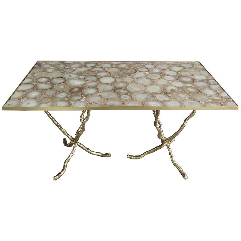 Обеденный стол Agate Design Beige Gold Dining Table Золотой Бежевый Бежево-серый в Новосибирске | Loft Concept 