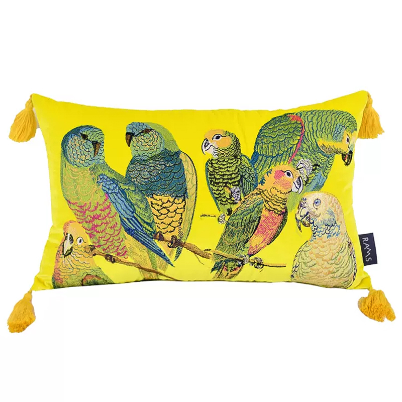 Декоративная подушка с вышивкой Embroidery Parrots Long Pillow Yellow Желтый Мульти в Новосибирске | Loft Concept 