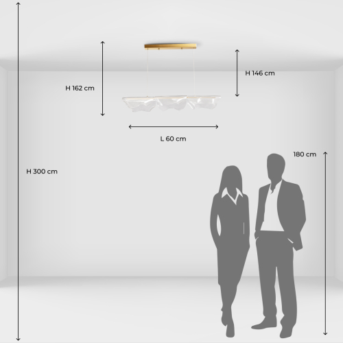 Люстра линейная с 3-мя белыми волнистыми плафонами Wave Line в Новосибирске