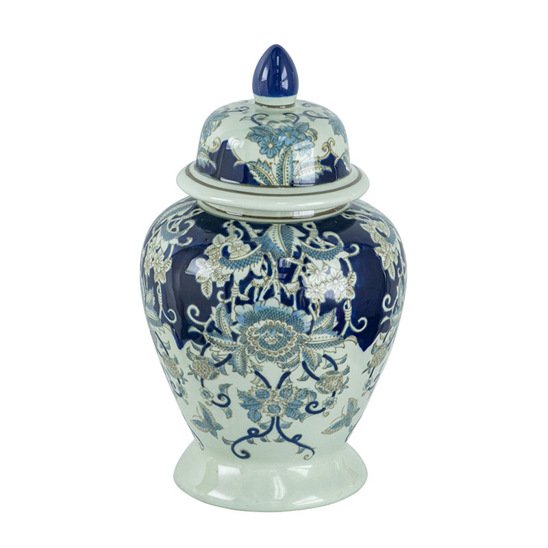 Ваза с крышкой Blue & White Ornament Vase 42 Белый Синий в Новосибирске | Loft Concept 