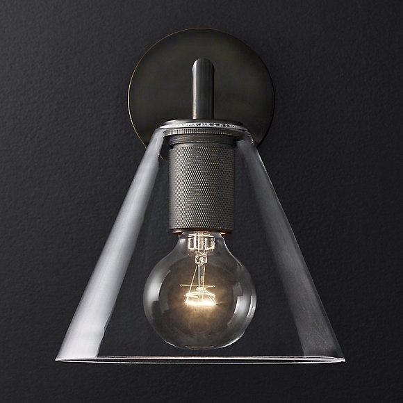 Бра RH Utilitaire Funnel Shade Single Sconce Black Прозрачное Стекло Темная бронза в Новосибирске | Loft Concept 