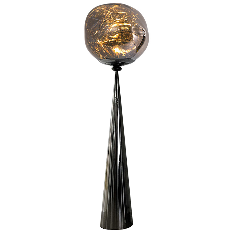 Торшер Kaine Glass Metal Floor Lamp Прозрачное Стекло Черный Серебряный Стекло Смок в Новосибирске | Loft Concept 