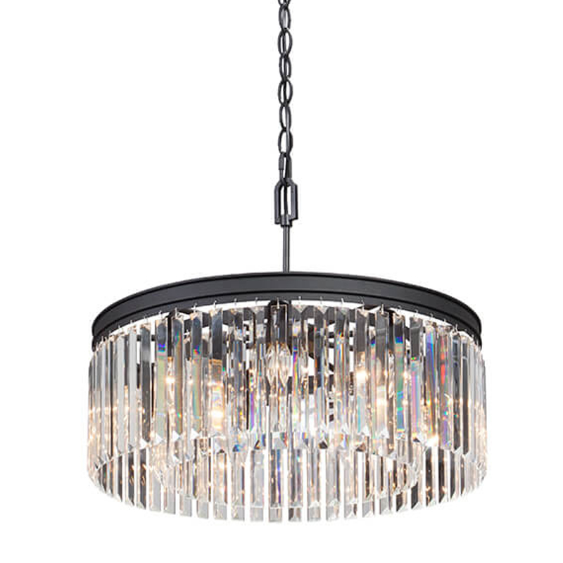 Люстра RH Rhys Clear Glass Prism Round Chandelier 60 Черный матовый Прозрачное Стекло в Новосибирске | Loft Concept 