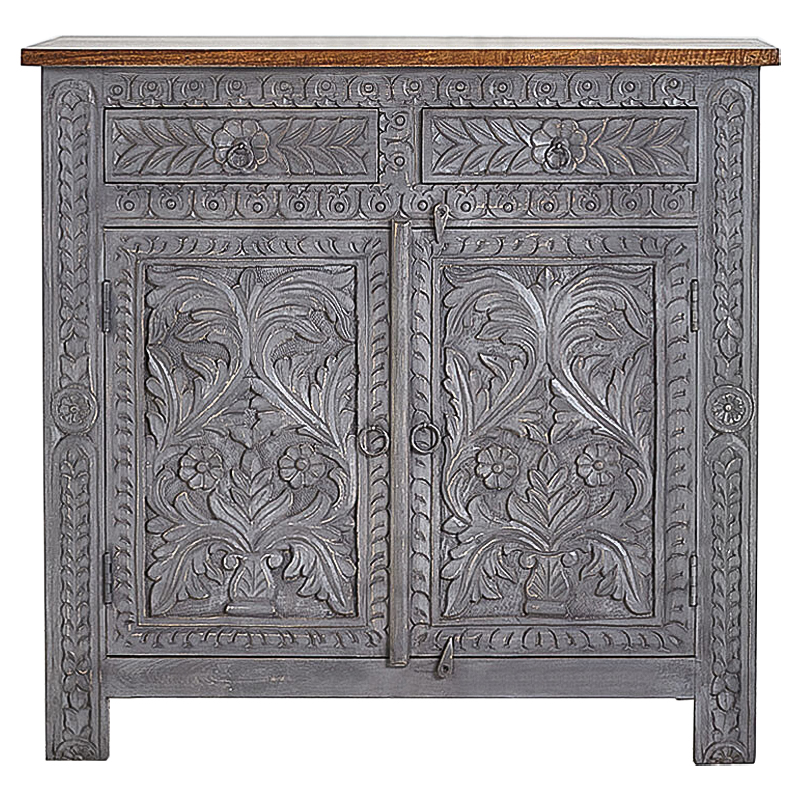 Комод Indian Antique White Furniture Chest of Drawers Ganika серый Серый Коричневый в Новосибирске | Loft Concept 