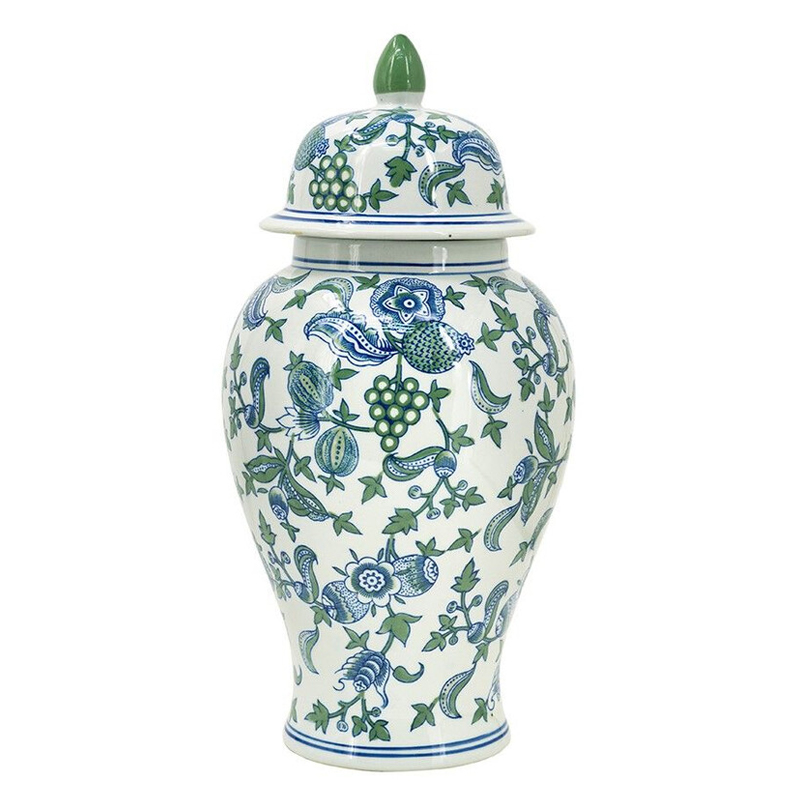 Ваза с крышкой и зелено-голубым рисунком на белом фоне 51 см Blue & White Ornament Белый Синий Ваза с крышкой и зелено-голубым рисунком на белом фоне 51 см Blue & White Ornament Белый Синий в Новосибирске | Loft Concept