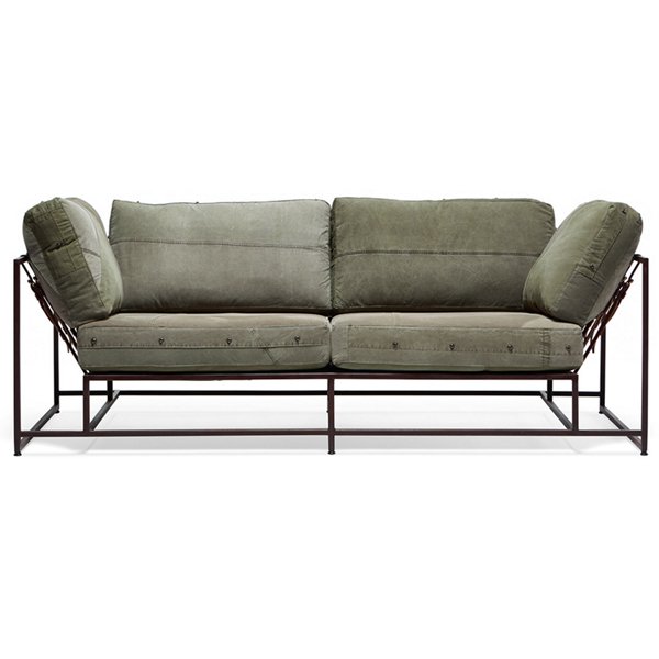 Двухместный диван Olive Military Two Seat Sofa Оливковый в Новосибирске | Loft Concept 