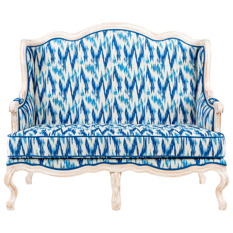 Двухместный диван с голубым узором Ikat Pattern Белый Голубой в Новосибирске | Loft Concept 