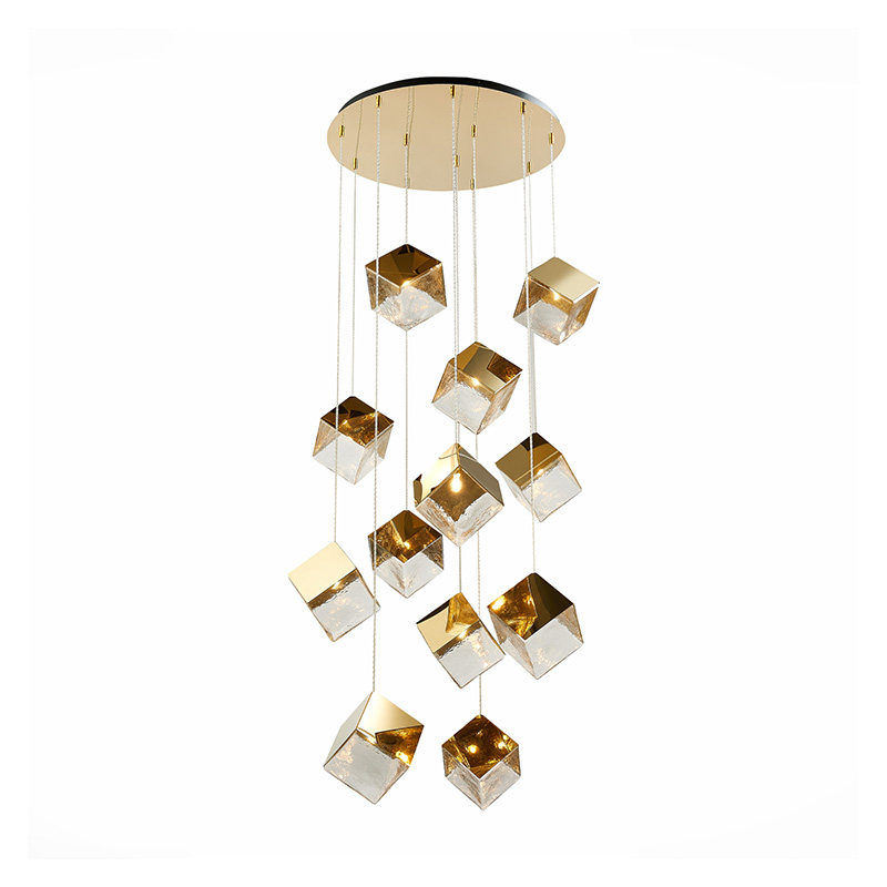 Потолочная люстра Pyrite Chandelier golden cube 12 Золотой Прозрачный в Новосибирске | Loft Concept 