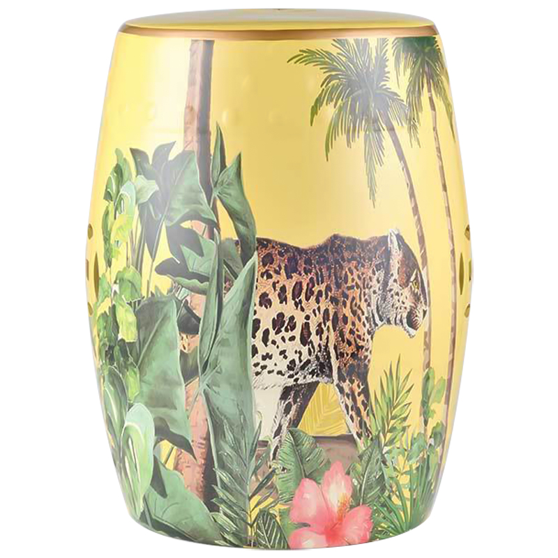 Керамический табурет Leopard Tropical Animal Ceramic Stool Yellow Желтый Коричневый Зеленый в Новосибирске | Loft Concept 