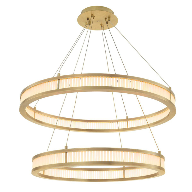 Люстра Eichholtz Chandelier Damien Double Brass Латунь Античная полированная Белое матовое стекло в Новосибирске | Loft Concept 