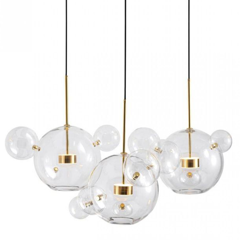 Светодиодный светильник Giopato & Coombes Bubble Chandelier Linear Circle 3 плафона Белый Золотой Прозрачное Стекло в Новосибирске | Loft Concept 