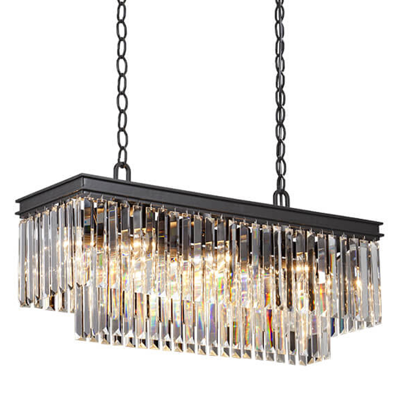 Люстра RH 1920s Odeon Clear Glass Rectangular Chandelier Black iron Длина 80 Прозрачное Стекло Черный матовый в Новосибирске | Loft Concept 