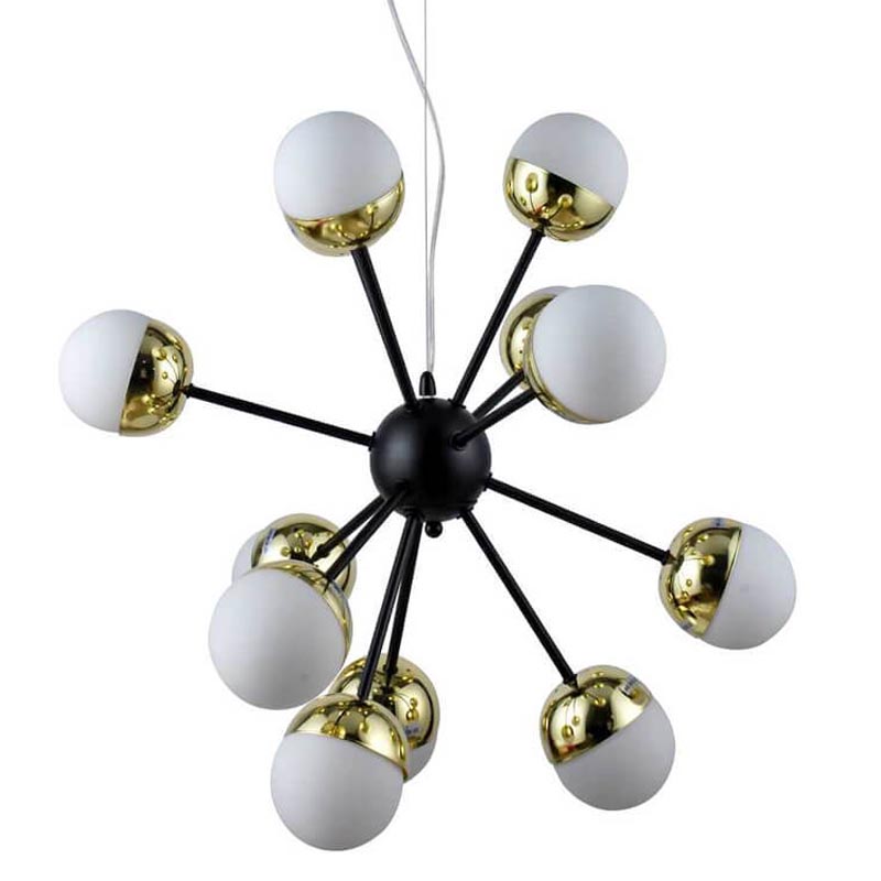 Люстра Sputnik White and Gold Globe Chandelier 12 Черный Золотой Белый в Новосибирске | Loft Concept 