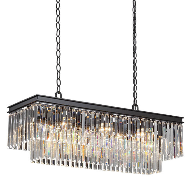 Люстра RH 1920s Odeon Clear Glass Rectangular Chandelier Black iron 100 Черный матовый Прозрачное Стекло в Новосибирске | Loft Concept 