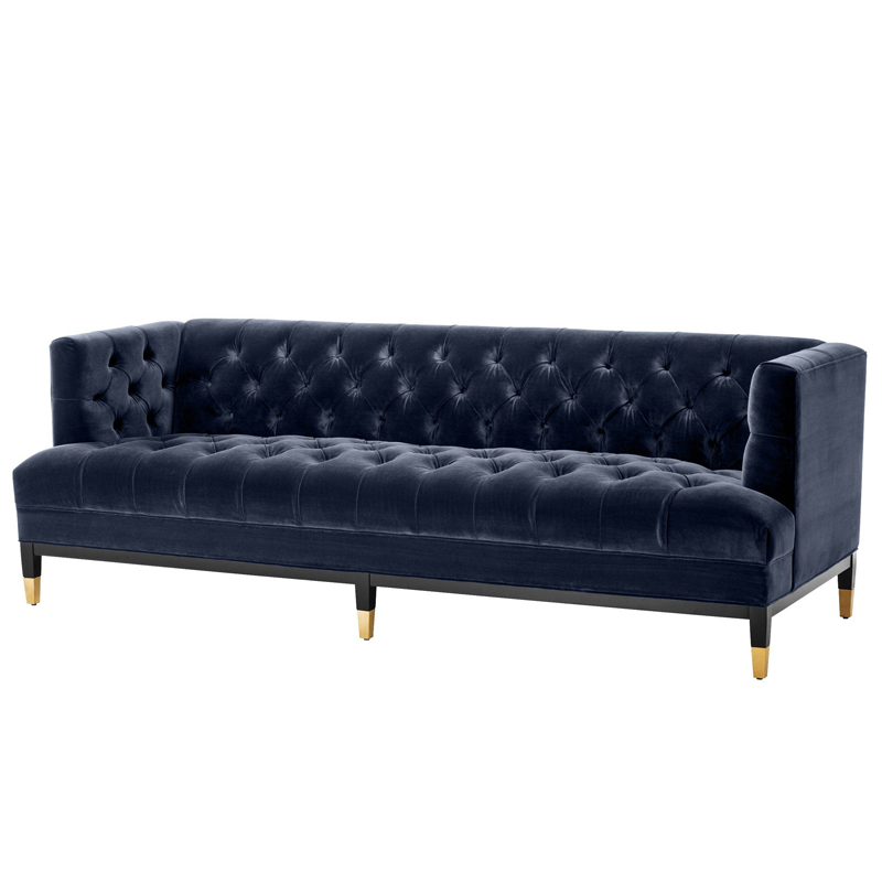 Диван Eichholtz Sofa Castelle midnight blue Темно-синий Черный Латунь в Новосибирске | Loft Concept 