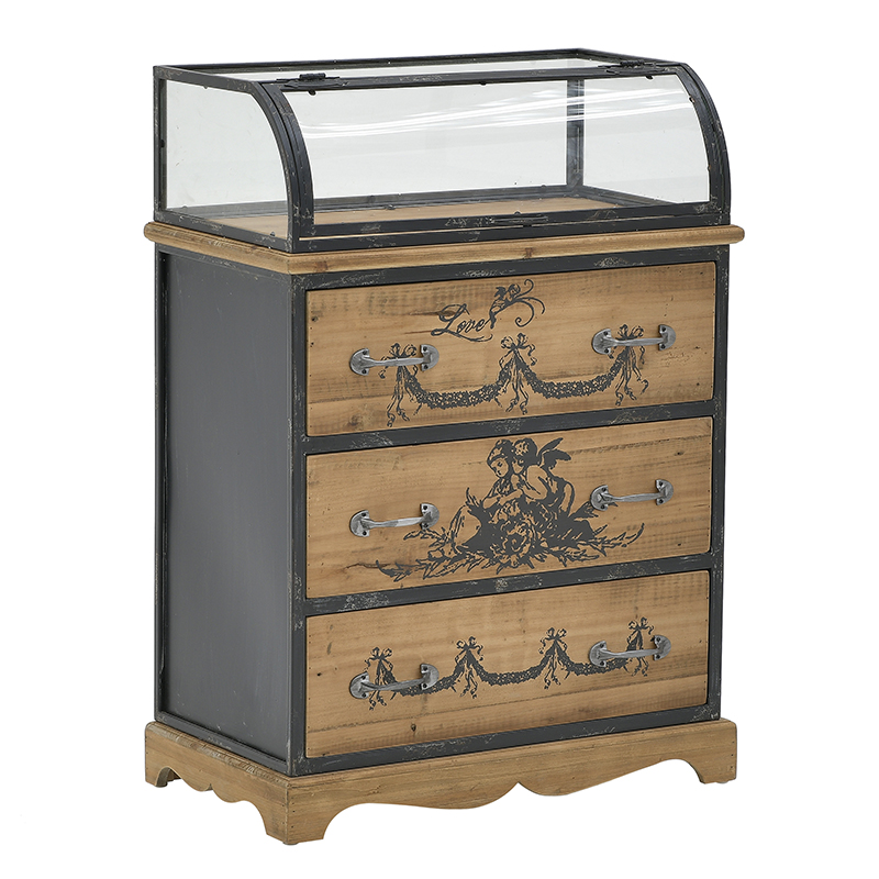 Комод со стеклянной витриной в стиле прованс Lesia Chest of Drawers Черный Коричневый в Новосибирске | Loft Concept 