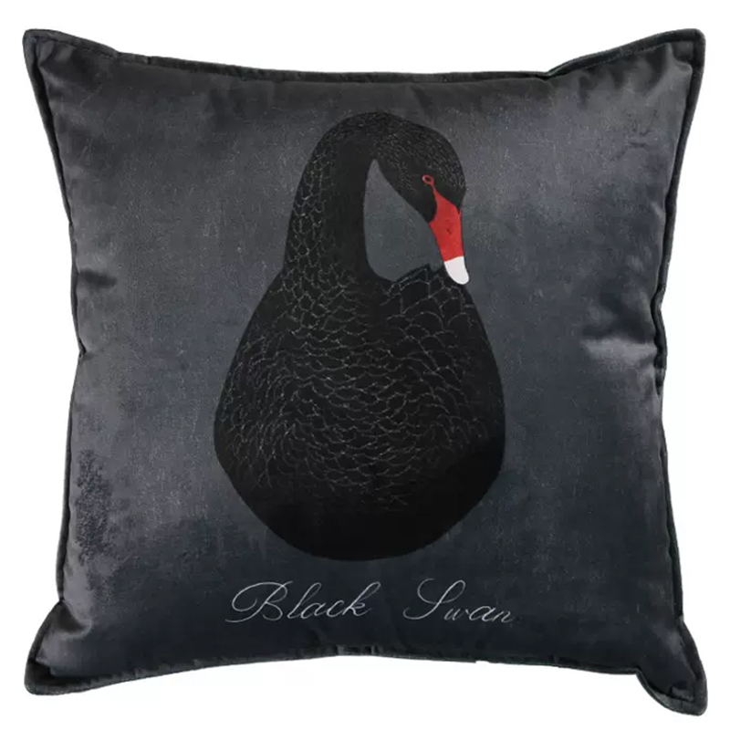 Декоративная подушка Black Swan I Cushion Черная Черный Серый Красный в Новосибирске | Loft Concept 