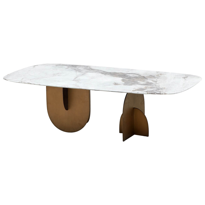 Кофейный стол Aoife Marble Dining Table Латунь Белый Мрамор Bianco Серый в Новосибирске | Loft Concept 