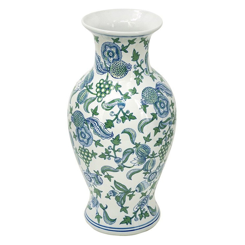 Ваза с зелено-голубым цветочным узором на белом фоне 47 см Blue & White Ornament Белый Синий Зеленый Ваза с зелено-голубым цветочным узором на белом фоне 47 см Blue & White Ornament Белый Синий Зеленый в Новосибирске | Loft Concept