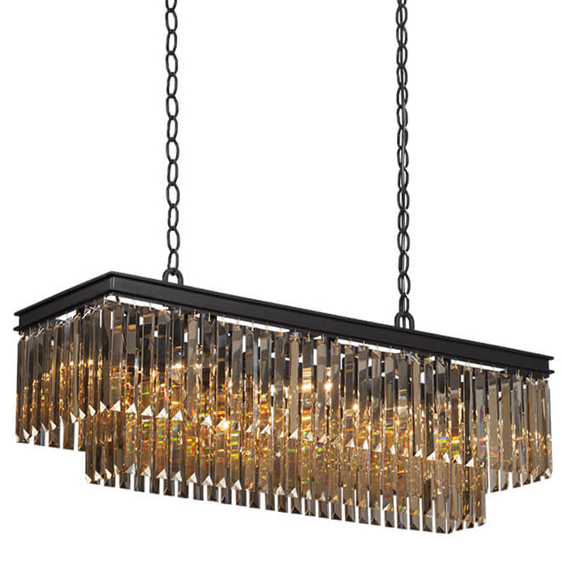 Люстра Odeon Amber Glass Rectangular Chandelier Black iron Янтарное стекло длина 100 Черный матовый в Новосибирске | Loft Concept 