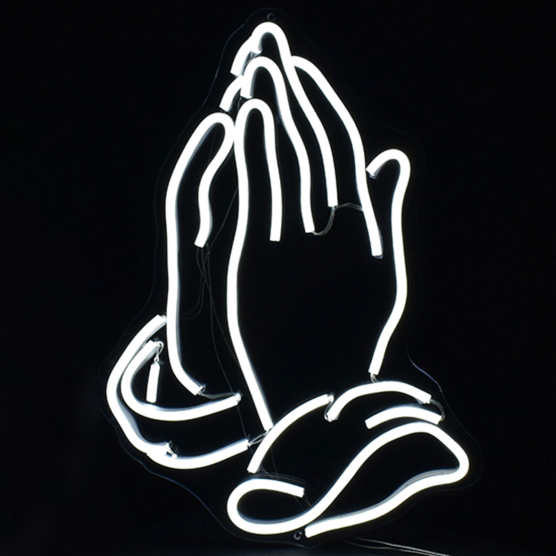 Неоновая настенная лампа Praying Hands Neon Wall Lamp Белый Прозрачный в Новосибирске | Loft Concept 