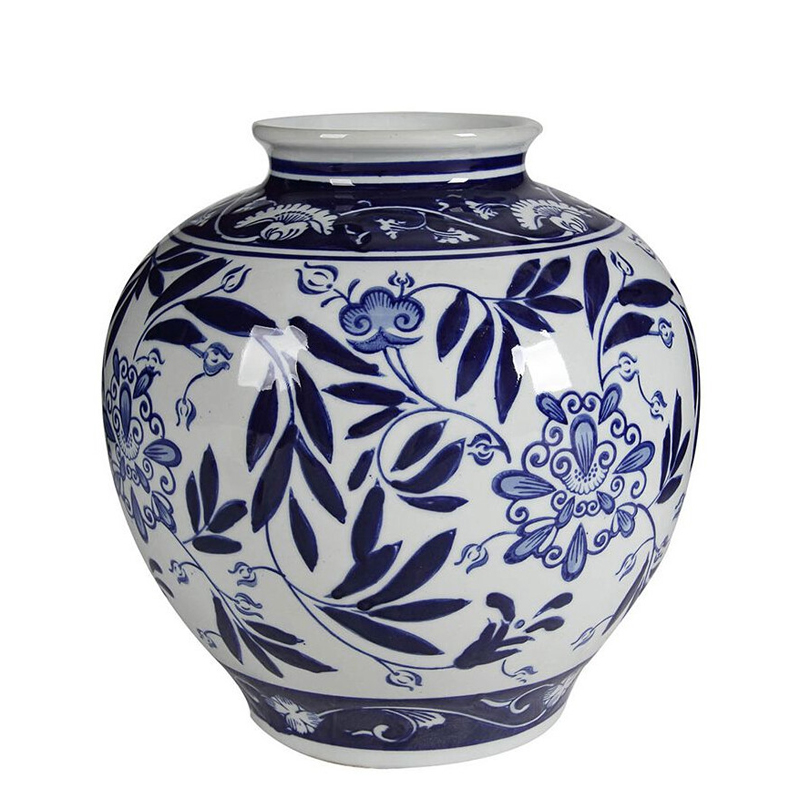 Ваза округлой формы с бело-синим цветочным орнаментом Blue & White Ornament Белый Синий Ваза округлой формы с бело-синим цветочным орнаментом Blue & White Ornament Белый Синий в Новосибирске | Loft Concept