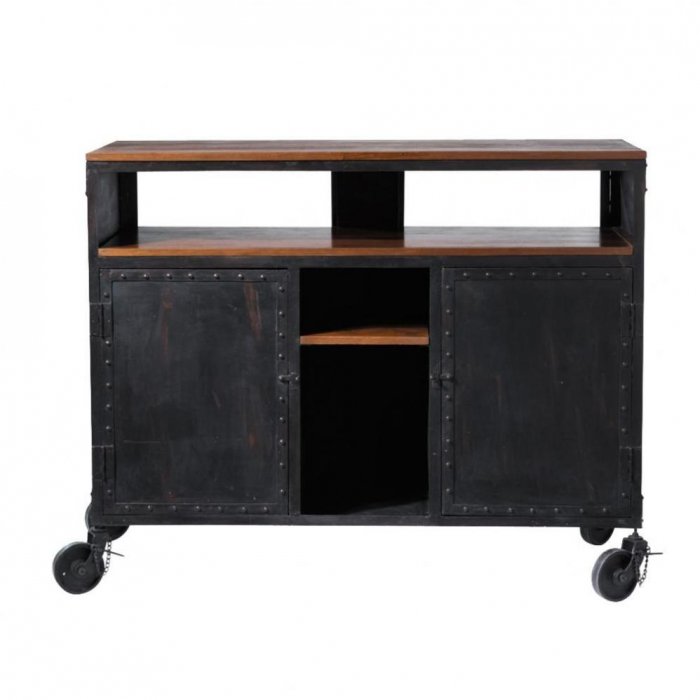 Комод в стиле Индастриал на колёсах Industrial Bar Oak Chest Черный в Новосибирске | Loft Concept 