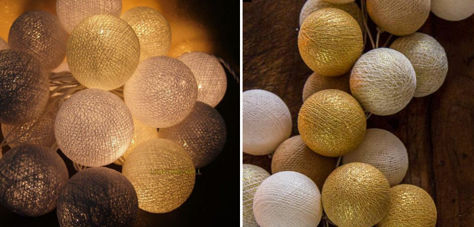 Гирлянда хлопковые фонарики Сotton Ball Gold Mix - Loft-Concept в Новосибирске