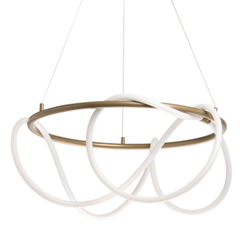 Люстра подвесная круглая золотого цвета с белыми изогнутыми световыми линиями Luke Lampco Tracer Lamp Белый Золотой в Новосибирске | Loft Concept 