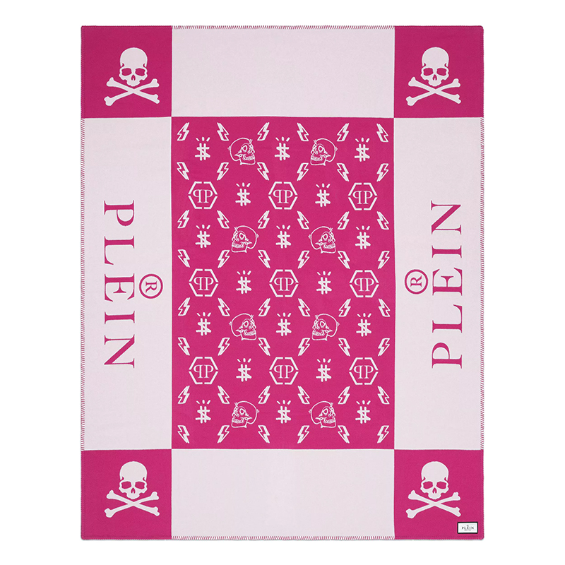 Плед Philipp Plein Plaid Cashmere Skull Pink Розовый Белый в Новосибирске | Loft Concept 