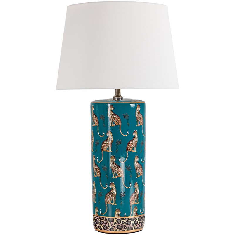 Настольная лампа с абажуром Leopard Lampshade Emerald Изумрудный Белый Коричневый в Новосибирске | Loft Concept 