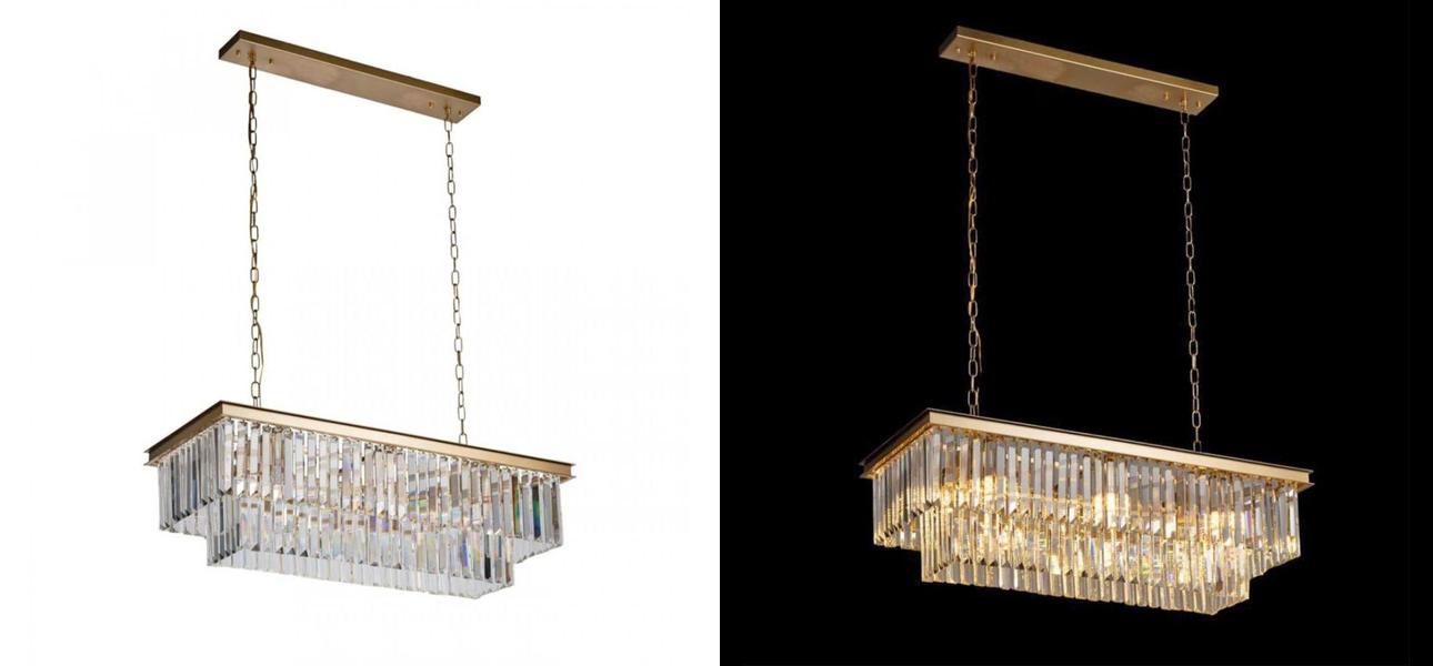 Прямоугольная Люстра RH 1920s Odeon GOLD iron Прозрачное Стекло Длина 80 см - фото