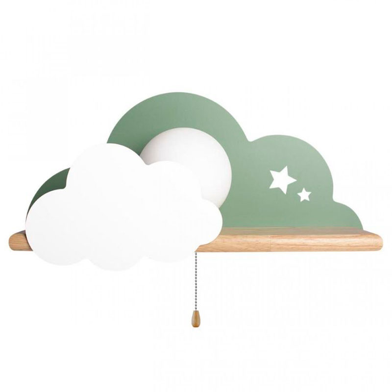 Бра с полкой зелёное Облако Wall Lamp Green Cloud Зеленый Древесина в Новосибирске | Loft Concept 