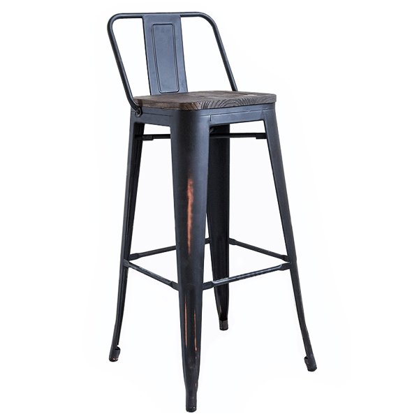 Барный стул Tolix Bar Stool Wood Черный матовый в Новосибирске | Loft Concept 