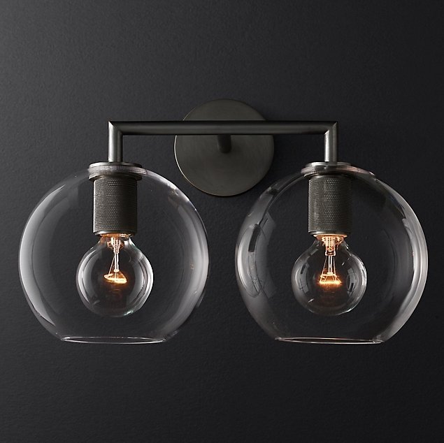 Бра RH Utilitaire Globe Shade Double Sconce Black Прозрачное Стекло Темная бронза в Новосибирске | Loft Concept 