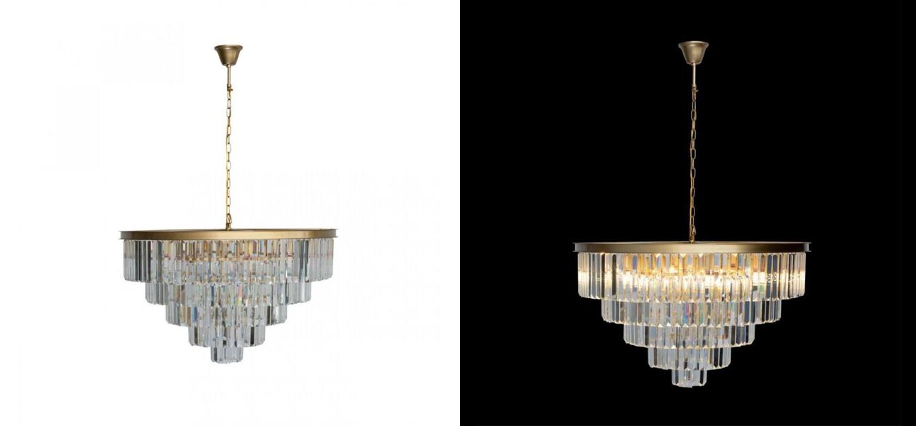 Круглая Люстра RH 1920s Odeon GOLD iron Five Layers Прозрачное Стекло диаметр 80 см - фото №1