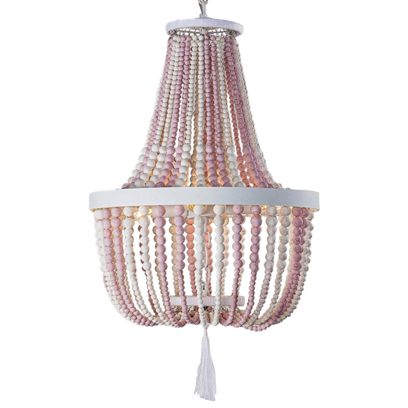 Люстра каплевидной формы украшенная круглыми бусинами розовая Wooden Pink Chandelier Белый Розовый в Новосибирске | Loft Concept 