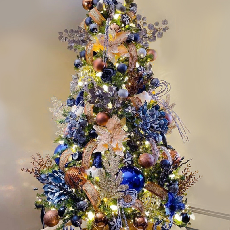 Дизайнерская Ель Синие Цветы Christmas tree Blue flowers Синий Золотой Серебряный в Новосибирске | Loft Concept 