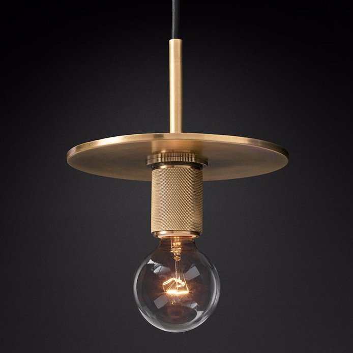 Подвесной светильник RH Utilitaire Disk Shade Pendant Brass Латунь Прозрачное Стекло в Новосибирске | Loft Concept 